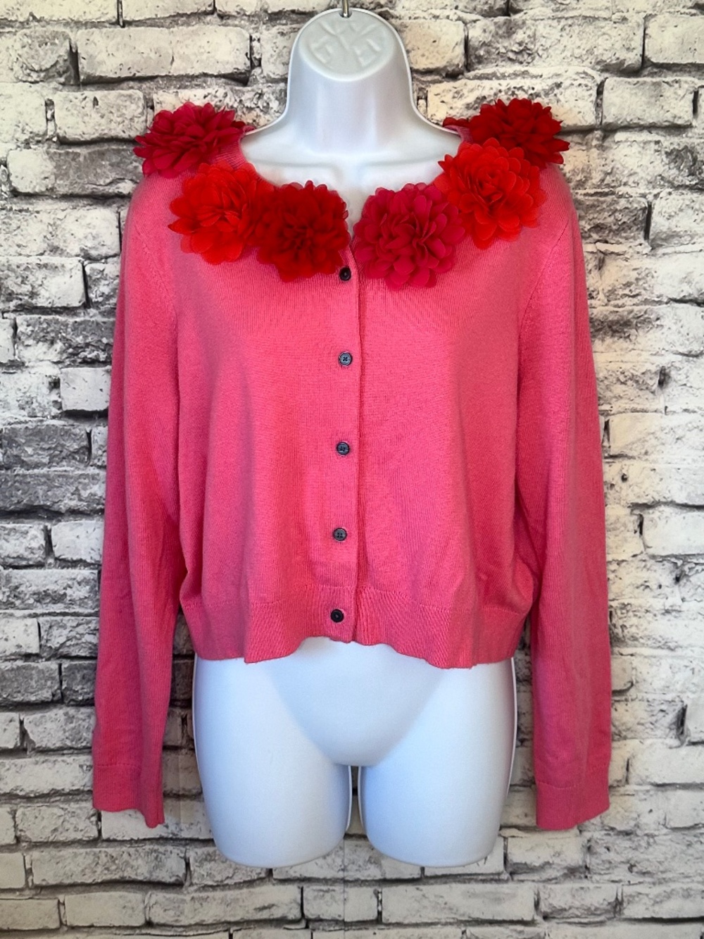 Boden Pink Sweater with Floral Collar Size L
